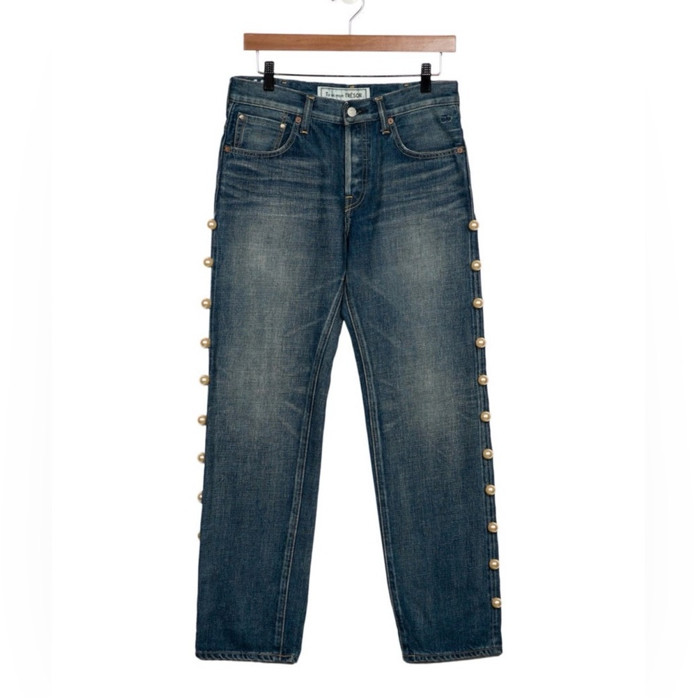 Tu es mon TRESOR Blue Straight Leg Jeans with Pearl Detailing Medium